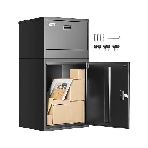 VEVOR Paketbriefkasten 500x398x980mm, verzinkter Stahl, Diebstahlschutz, Schloss, Packstation für Zuhause/Büro, Schwarz, BGXHSDXGFTS4J2YQKV0