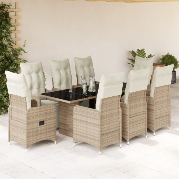 vidaXL 9-tlg. Garten-Bistro-Set mit Kissen Braun Poly Rattan, 3277216