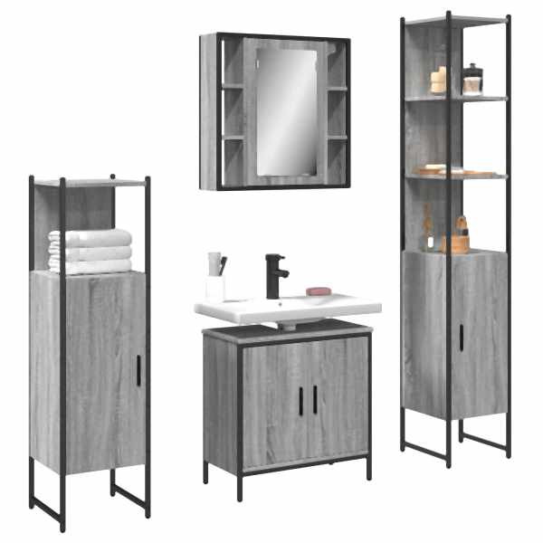 vidaXL 4-tlg. Badmöbel-Set Grau Sonoma Holzwerkstoff, 3214773