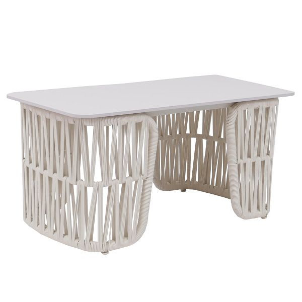 Mendler Loungetisch HWC-P90, Gartentisch Balkontisch Outdoor, Seilgeflecht Rope Sinterstein 43x90x45cm, creme, Platte creme, 120224