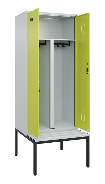 C+P PSA Doppel-Spind Evolo PLUS, Bank, 2 Abteile, 2120x800x815mm, 7035/0024, Zylinderschloss, Sitzfläche Kunststoff, Sitzbank, 0490527-22P S10096