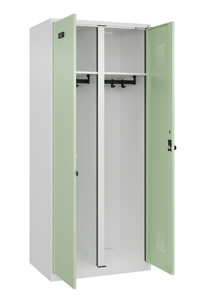 C+P Schwarz-Weiß-Spind Evolo PLUS, 2 Abteile, 1850x800x500mm, 9016/6019, Drehriegel, 049002-22 S10019