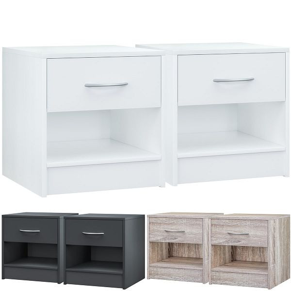 casaria Nachttisch Kiel 2er-Set Weiß 41x39x28cm, 109667
