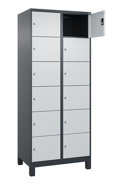 C+P Schließfachschrank Evolo PLUS, mit Füßen, 12 Fächer, 1950x800x500mm, 7016/7, Frontfarbe RAL 7035 Lichtgrau, 049010-226 S10017