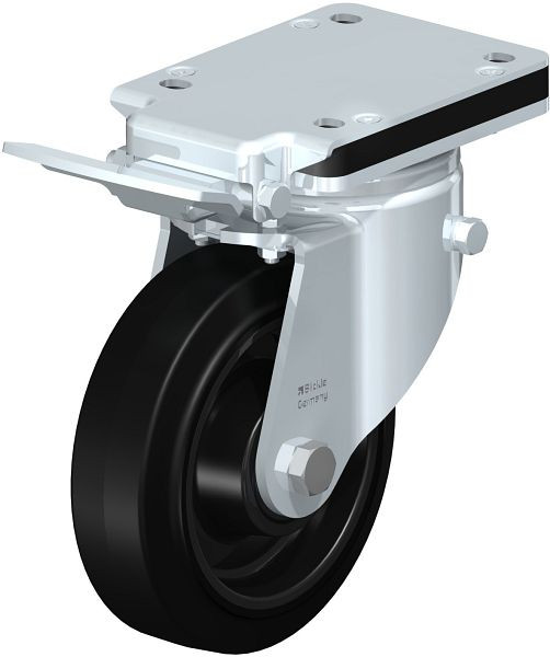 Blickle LH-POEV 160KD-IS Stahlblech-Lenkrolle, Schwerlast-Ausführung, mit Anschraubplatte & Feststeller, Elastik-Vollgummi, Schwarz, 851827