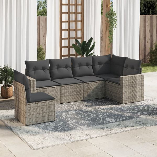 vidaXL 6-teilig Garten-Sofagarnitur mit Kissen Grau Poly Rattan, 3219020