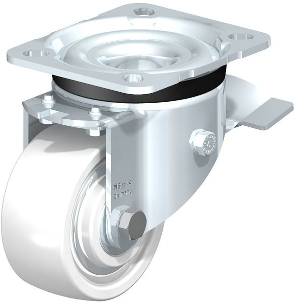 Blickle LK-SPO 80K-ST-FA Stahlblech-Lenkrolle, schwere Ausführung, mit Anschraubplatte & Feststeller, Polyamid, Weiß, 852830