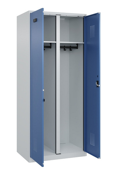 C+P Schwarz-Weiß-Spind Evolo PLUS, 2 Abteile, 1850x800x500mm, 7035/5023, Zylinderschloss, 049002-22 S10035