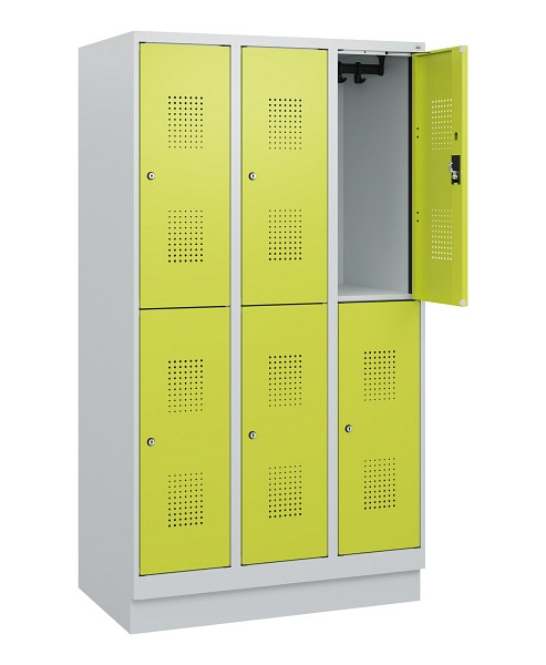 C+P Doppelstöckiger Spind Evolo PLUS, Sockel, 6 Fächer, 1630x900x500mm, 7035/002, Zylinderschloss, 0493205-30 S10042