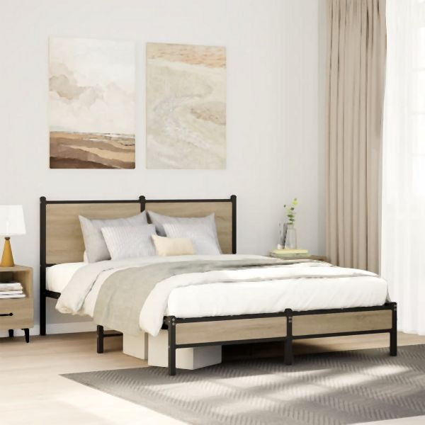 vidaXL Metallbett ohne Matratze Sonoma-Eiche 140x190 cm, 4007868