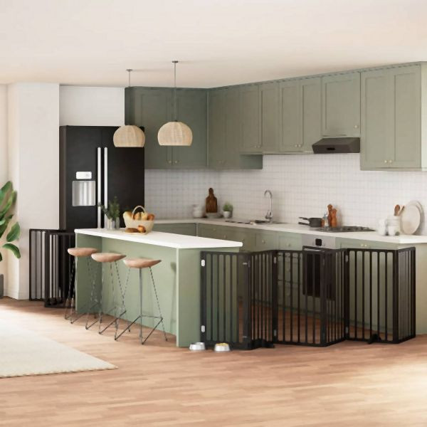 vidaXL 15-tlg. Hundetor mit Tür Faltbar Schwarz 750 cm Pappelholz, 3155546