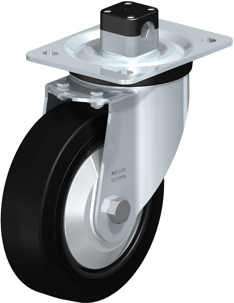 Blickle L-POEV 160R-CS11-FA Stahlblech-Lenkrolle, mittelschwere Ausführung, mit Anschraubplatte & Zentralfeststeller, Elastik-Vollgummi, Schwarz, 850634