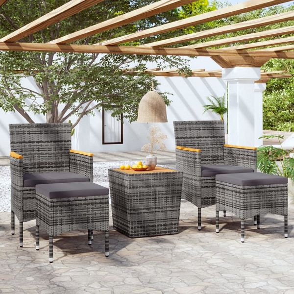 vidaXL 5-teilig Garten-Bistro-Set Poly Rattan & Massivholz Akazie Grau, 3058377
