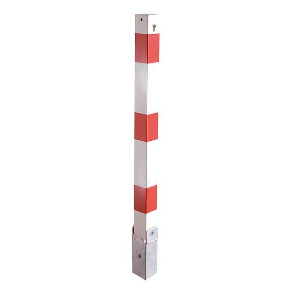 Stein HGS Absperrpfosten -Bollard- mit Hebe- und Kippmechanik, weiß, mit 3 roten Leuchtstreifen, Profilzylinderschloss, 470uzkhb