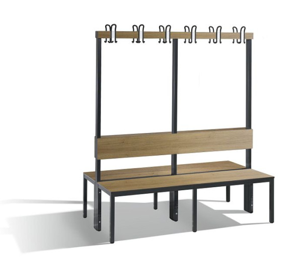 C+P Garderobenbank 2-seitig, Feuchtraum, H1650xB1500xT760 mm, Schwarzgrau/HPL Eiche, 8061-210 S10014