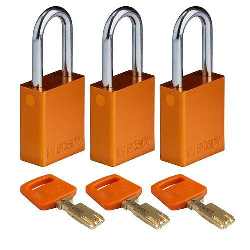Brady Vorhängeschlösser SafeKey, mit Stahlbügel, VE: 3 Stück, lichte Bügelhöhe 38,10 mm, orange, 311840