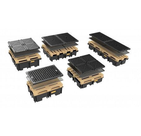 Cemo PE-Palettenauffangwanne 220/2 für 1 Palette 120 x 80 cm, mit Stahlgitterrost, 11258