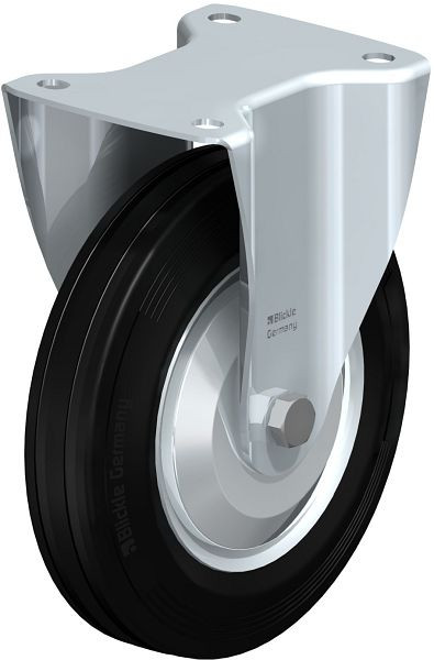 Blickle B-VE 200R-FA Stahlblech-Bockrolle mit Anschraubplatte, Vollgummi, Schwarz, 345660