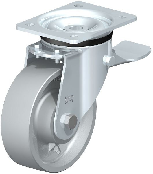 Blickle LK-G 150K-ST Stahlblech-Lenkrolle, schwere Ausführung, mit Anschraubplatte & Feststeller, Guss, Grau, 281881