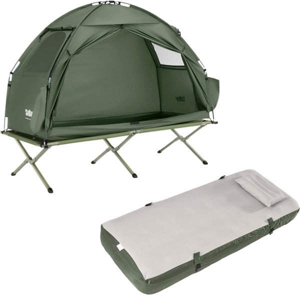 SoBuy Campingzelt mit Luftmatratze und Campingbett-Set, 193x86x160 cm, inkl. Zubehör, OGS32-II-GR-TP