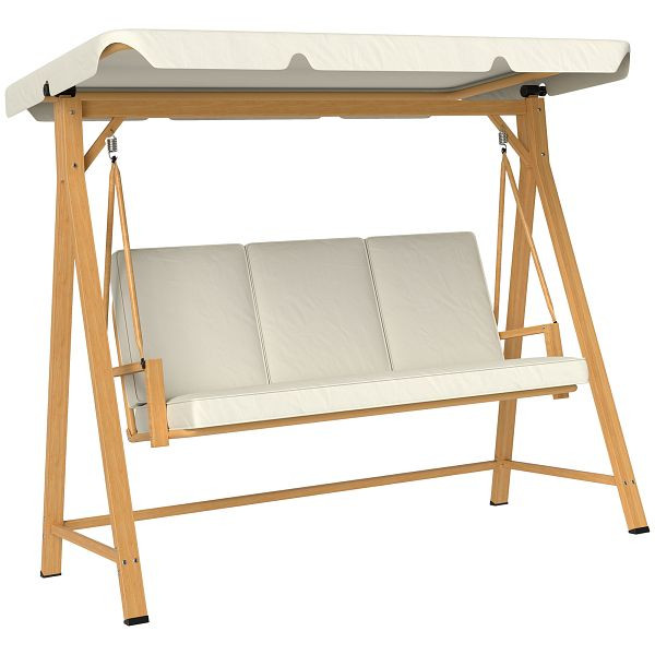 Outsunny Hollywoodschaukel mit verstellbarem Sonnendach Sitzauflage, 3-Sitzer bis 330kg 198 x 120 x 170cm, Beige, 84A-365V00BG