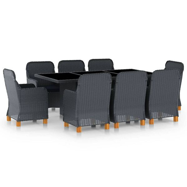 vidaXL 9-teilig Garten-Essgruppe mit Auflagen Poly Rattan Dunkelgrau, 3060167
