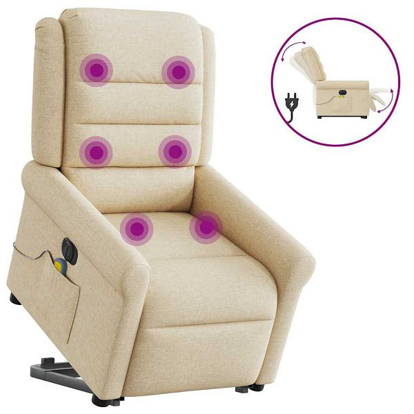 vidaXL Elektrischer Massagesessel mit Aufstehhilfe Creme Stoff, 3303352