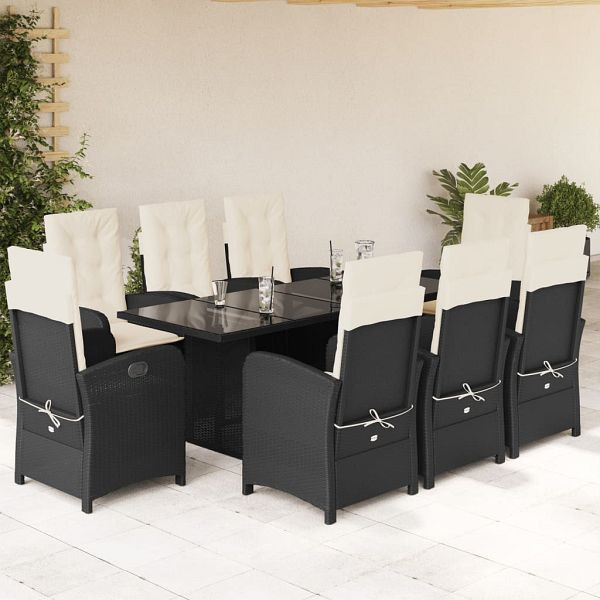vidaXL 9-teilig Garten-Essgruppe mit Kissen Schwarz Poly Rattan, 3212249