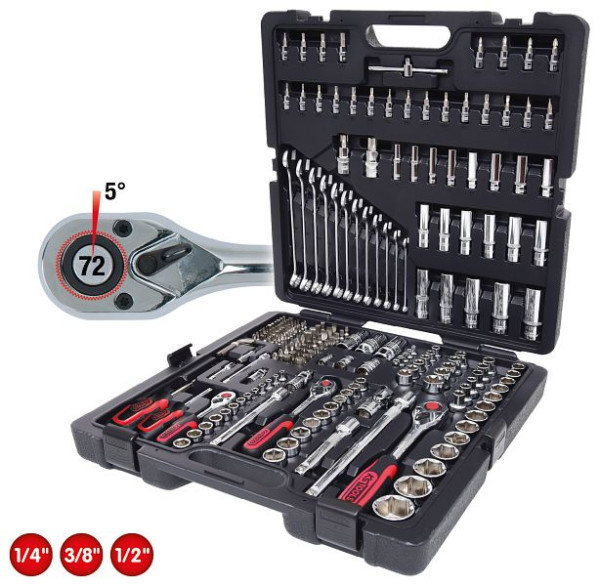 KS Tools 1/4"+3/8"+1/2" CHROMEplus Steckschlüssel-Satz, 216-teilig, 918.0216