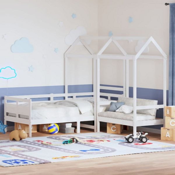 vidaXL Tagesbett und Bank mit Dach Weiß 80x200 cm Kiefernholz, 3282297