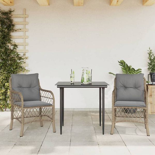 vidaXL 3-teilig Bistro-Set mit Kissen Beigemischung Poly Rattan, 3212152