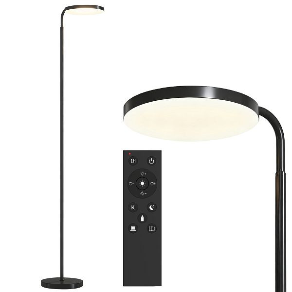 HOMCOM LED-Stehlampe mit magnetischer Fernbedienung, flexibel verstellbar, drehbar, Metall, Schwarz, B31-612V90BK