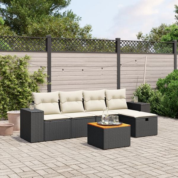 vidaXL 6-teilig Garten-Sofagarnitur mit Kissen Schwarz Poly Rattan, 3265165