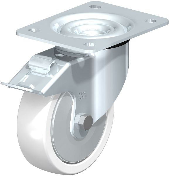 Blickle LK-SPO 125K-3-FI-FA Stahlblech-Lenkrolle, schwere Ausführung, mit Anschraubplatte & Feststeller, Polyamid, Weiß, 750509