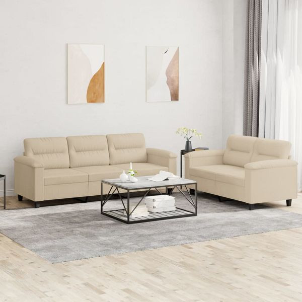 vidaXL 2-tlg. Sofagarnitur mit Kissen Creme Mikrofasergewebe, 3202342