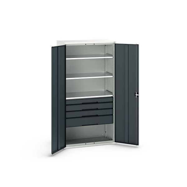 bott verso Flügeltürschrank mit Schubladen, mit 3 Fachböden und 4 Schubladen, BxTxH: 1050 x550 x 2000 mm, Lichtgrau / Anthrazitgrau, 16926576.19