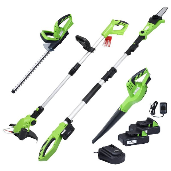 vidaXL 4-teilig Akku-Gartengerät-Set mit Ladegeräte & Akkus, 3154936