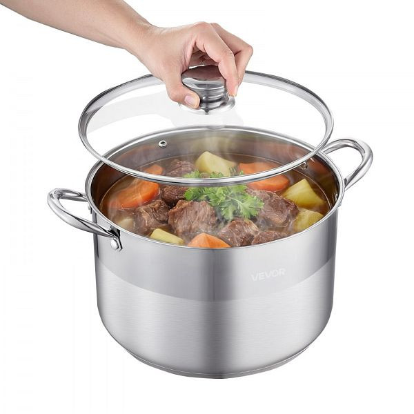 VEVOR Edelstahl Kochtopf 11,4 L mit Glasdeckel Induktions- & Gasherdgeeignet PFOA/PFAS-frei für Eintöpfe & Pasta, JTTG12QTBXGLHC77J001V0
