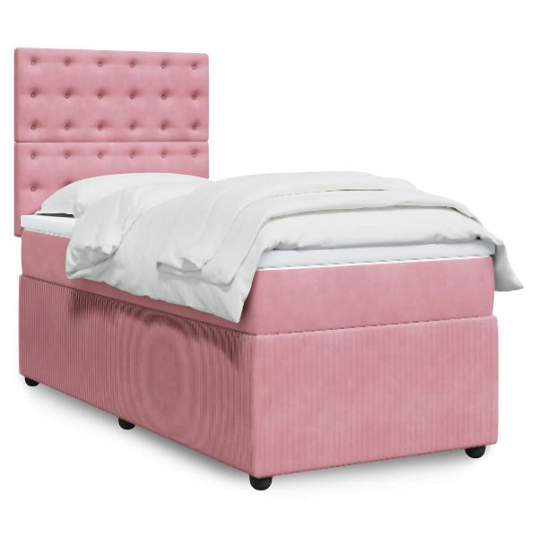vidaXL Boxspringbett mit Matratze Rosa 100x200 cm Samt, 3292279