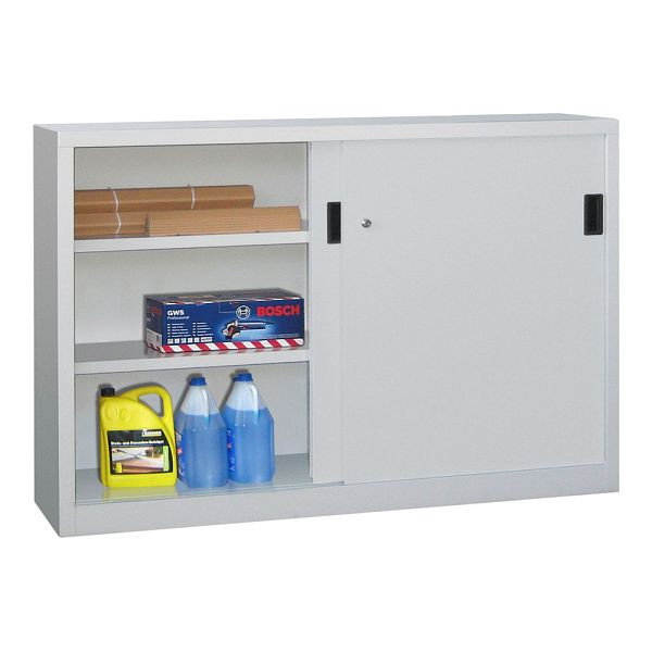 Pavoy Schwerlastschiebetürschrank 1000/1500/400, Mitteltrennwand, 4 gepulverte Fachböden; Drehdruckzylinderschloss, 30330-150-401-910905