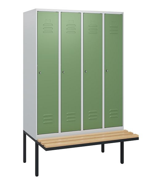 C+P Umkleidespind Classic PLUS, 4 Abteile, 1950x1200x815mm, 7035/6011, Zylinderschlösser, Buche-Sitzleisten, 0800405-40 S10021