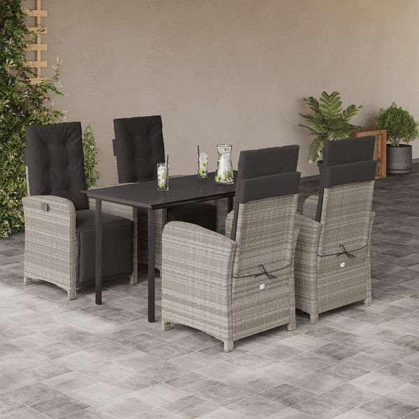 vidaXL 5-tlg. Garten-Essgruppe mit Kissen Hellgrau Poly Rattan, 3212607