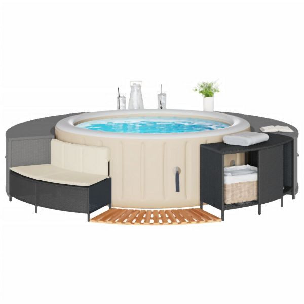 vidaXL Whirlpool-Umrandung Schwarz Poly-Rattan und Massivholz Akazie, 365612