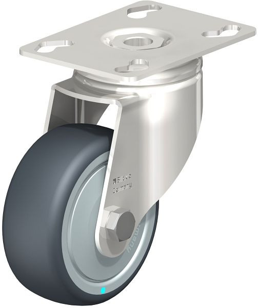 Blickle LKPXA-TPA 80KD-FK Edelstahl-Apparate-Lenkrolle mit Anschraubplatte, Thermoplastisches Gummi-Elastomer, Grau, 574798
