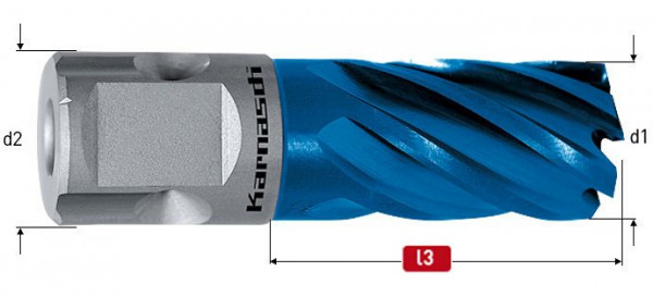 Karnasch HSS-XE+DURABLUE-beschichteter Kernbohrer, Nitto/Uni-Schaft 19mm, Nutzlänge 30 mm, Blue-Line30 d=2-1/16', 201611135