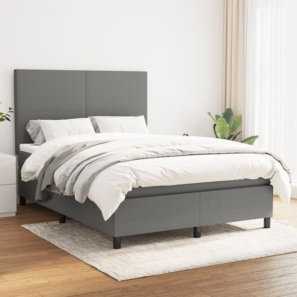 vidaXL Boxspringbett mit Matratze Dunkelgrau 140x190 cm Stoff, 3141610