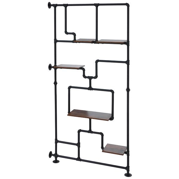 Mendler Raumteiler mit Regal HWC-P10, Wohnregal Ablageregal, Industrial Metall Melamin MVG 203x100x20cm, dunkelbraun, 139618