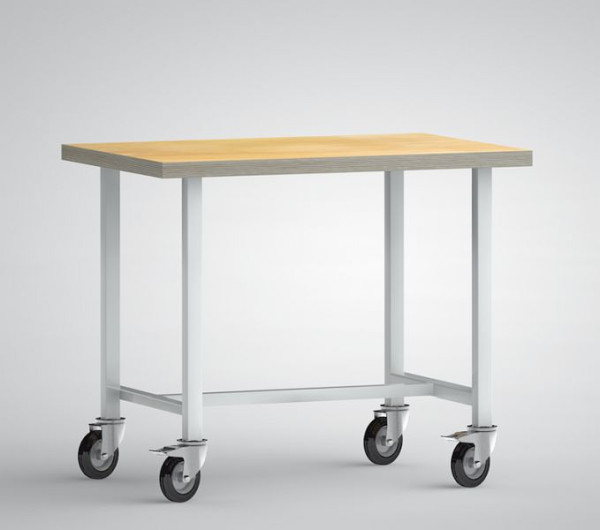KLW Beistell-Standard-Werkbank 1000 x 700 x 840 mm mit Buchen-Multiplexplatte 1000 x 700 x 40 mm, Fahrbar, mit 4 Lenkrollen 125 mm Ø, WS819N-1000M40-X7001
