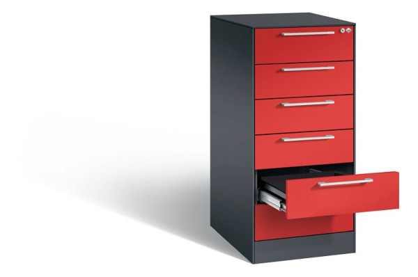 C+P Karteischrank Asisto, H1010xB440xT600mm, Farbe: Schwarzgrau / feuerrot, Bügelgriff, 146245-622 S10018