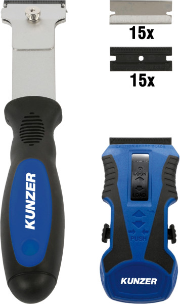 Kunzer Schabersatz, bestehend aus 2 Schabern und je 15 Metall- und Kunststoffklingen, 7SCK32